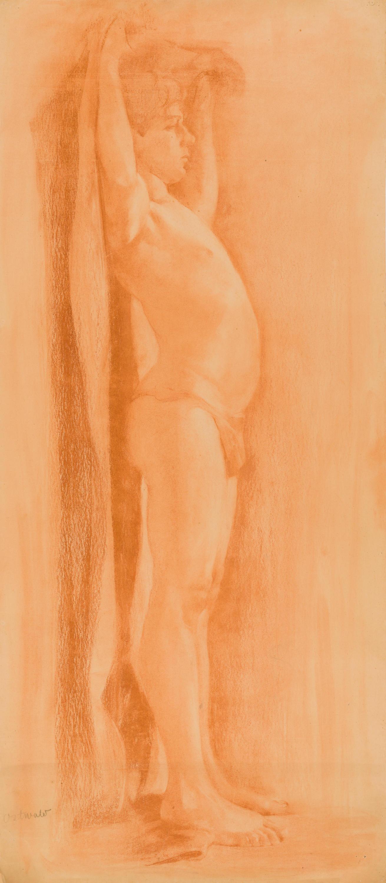 Pastellzeichnung eines stehenden J&uuml;nglingsakts